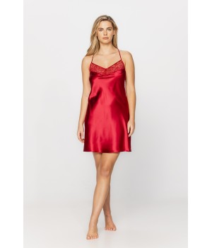 Camisón rojo de seda con espalda de encaje vista frontal
